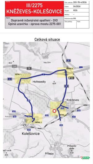 úplná uzavírka Kněževes - Kolešovice